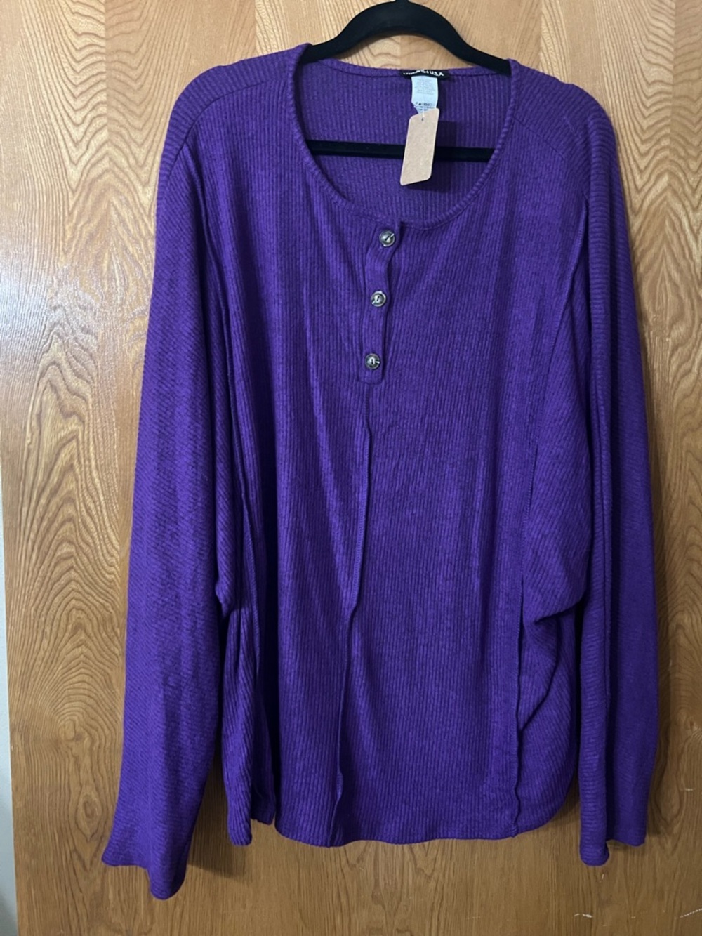 HEIMISH USA Deep Purple Ribbed Henley Scoop-Neck Top